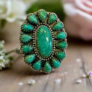 Green Turquoise Southwestern Ring Sterling Silver Size 7
